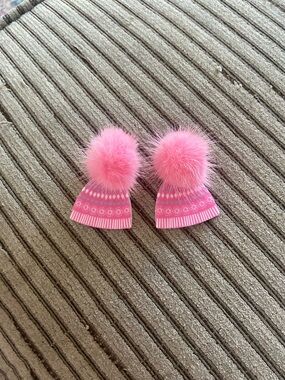 Pink Pom Pom Winter Hat Earrings - Kids Accessories